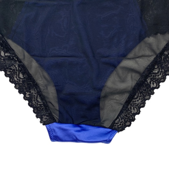 SOLD - Splendies Size 4X Royal Lace Bikini Panties Cobalt Blue Satin Black Mesh - Picture 8 of 9